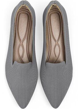 Women's Gray Knit Pointed Toe Flats Slip On Breathable Comfortable Loafers